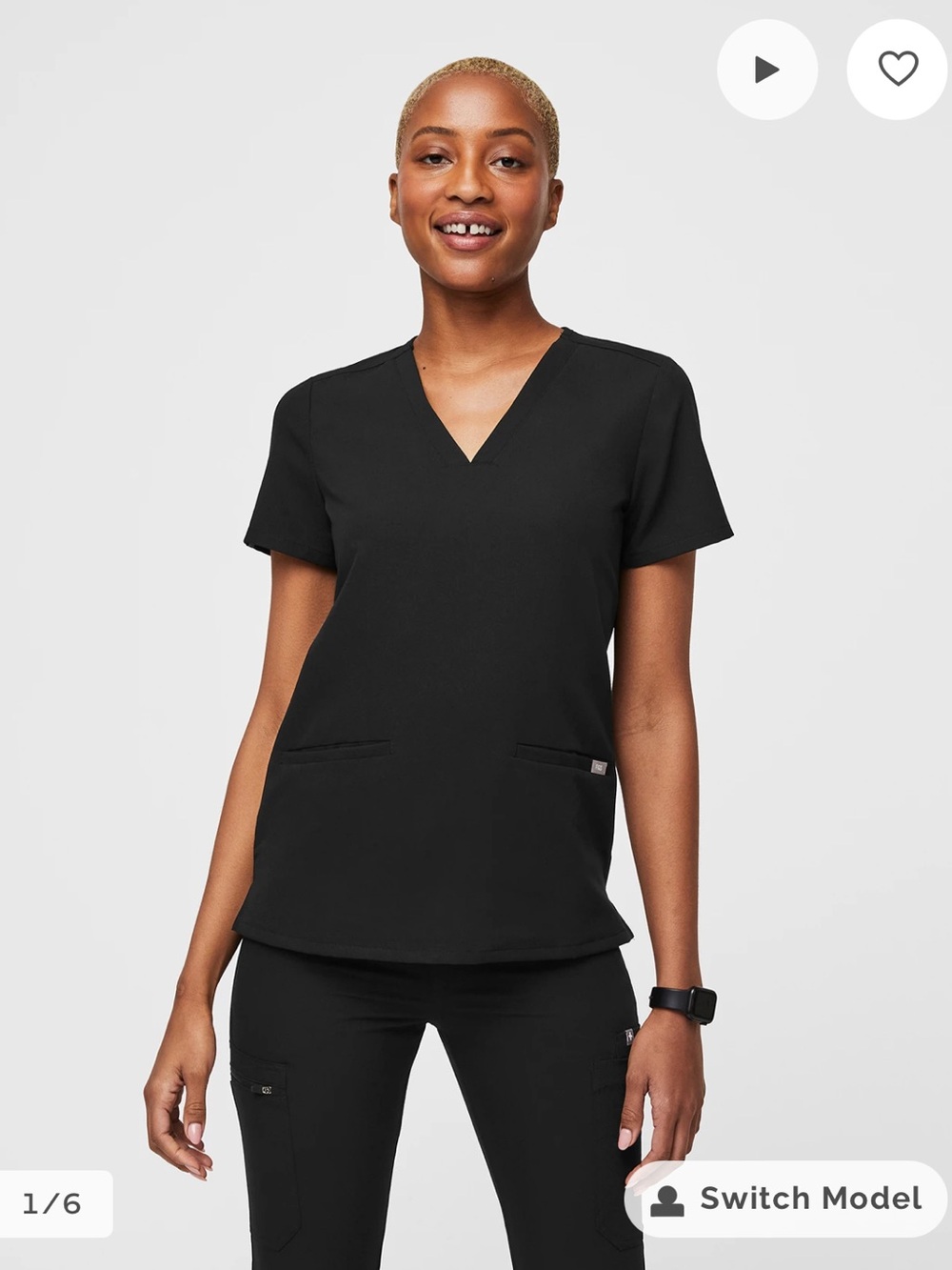 FIGS Women's Black V-Neck Scrub Top